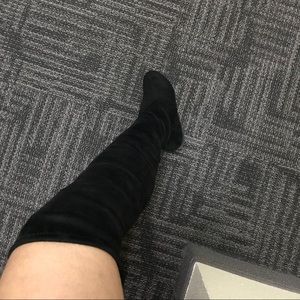 Black suede thigh high boots